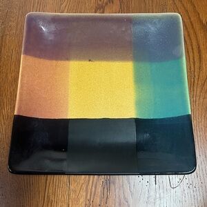 Vintage Pier 1 Imports 12” Colorblock Stoneware Platter Square Serving Tray